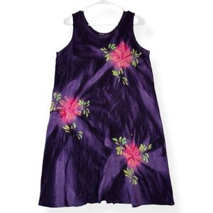 Tropical Batik Dress Womens One Size Purple Hawaiian Sleeveless A-line Dress